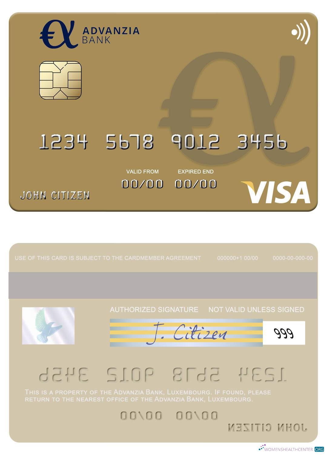 Download Luxembourg Advanzia Bank visa card Photoshop template